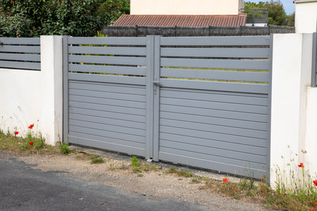 portal gray modern high gate metal gray home fence on suburb house