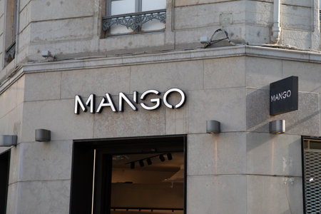 Bordeaux , Aquitaine France - 06 22 2023 : mango boutique brand logo and sign text on facade entrance fashion front spain chain storeのeditorial素材