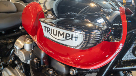 Bordeaux , France - 06 27 2023 : triumph bonneville t120 motorcycle side view with sign text and logo limited chrome edition on neo-retro motorbikeのeditorial素材