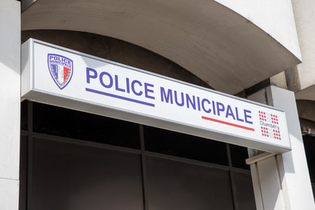 Bordeaux , France - 07 01 2023 : police municipale french Municipal police facade wall logo and text sign on entrance official building of mayor local forceのeditorial素材