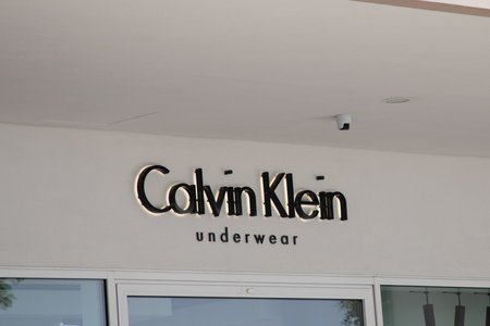 Milan , Italy - 07 10 2023 : Calvin Klein underwear sign text and logo brand windows facade American fashion house lingerie chain luxury clothesのeditorial素材