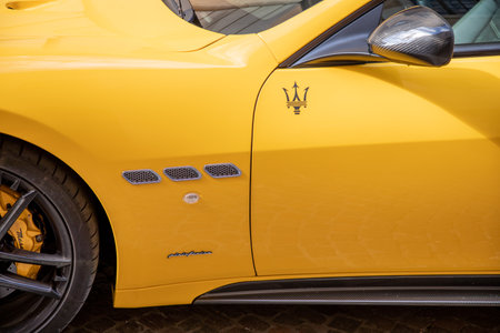 Bordeaux , France - 06 27 2023 : Maserati GranTurismo Trofeo car trident logo sign of Italian and...