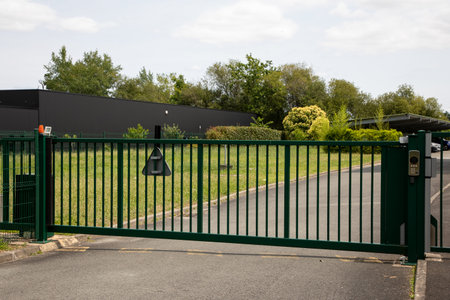 gray gate modern sheet home aluminum portal of suburb apartment residence house in street view