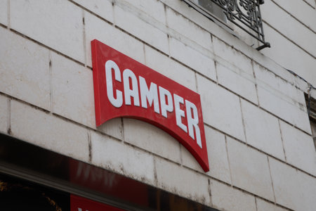 lyon , France - 07 25 2023 : Camper store text brand and logo sign on wall facade boutique entrance shop chain signage shoes Sneakers footwearのeditorial素材