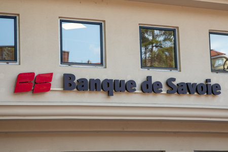 annecy , France - 07 28 2023 : Banque de savoie french bank sign text and chain brand logo local agency east french office signage facadeのeditorial素材