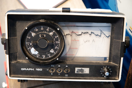 Saint-Gilles-Croix-de-Vie France - 08 01 2023: RADIO OCEAN echo sounder from FURUNO brand specializing in marine electronics VHF GPS chart plotter AIS and wind vaneのeditorial素材