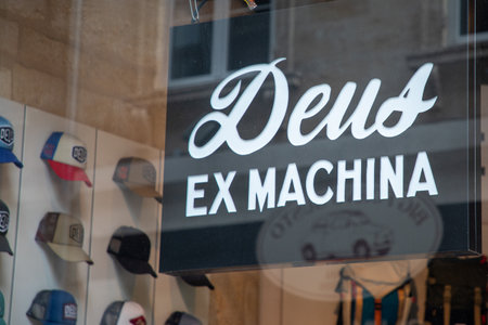 Bordeaux , France - 08 01 2023 : Deus Ex Machina logo text and brand sign store window facade...