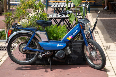 Lyon , France - 08 01 2023 : peugeot 103 vogue edition mvl french vintage retro moped oldtimer ancient scooterのeditorial素材