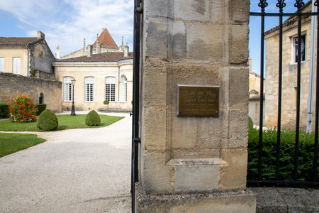 Saint Emilion, France - 09 01 2023: Saint Emilion city hall entrance caste hotel de ville copper...