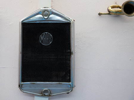 Talmont , France - 09 12 2023: Mathis automobiles strasbourg logo brand and text sign car automobile grille radiator grill hanging on wall decorationのeditorial素材