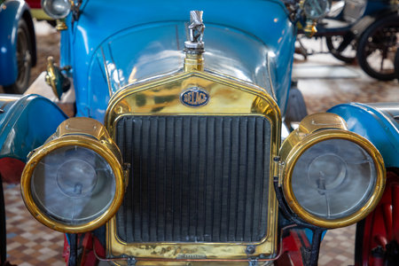 Talmont , France - 09 28 2023: Delage 1913 logo brand and text sign car automobile grille golden radiator grill of old ancient vehicleのeditorial素材