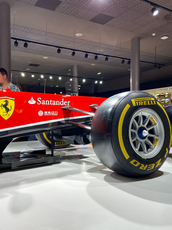 Llanera , Spain - 10 02 2023: Ferrari F14T of F1 with Pirelli p zero tire of racing car Fernando...