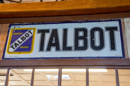 Talmont, France - 09 28 2023: Talbot enamelled plaque logo text and brand sign of French car manufacturer dealer stationのeditorial素材
