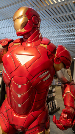 Bordeaux, France - 10 26 2023: Iron Man figures giant in shopping Mall The Avengers fiction team of...