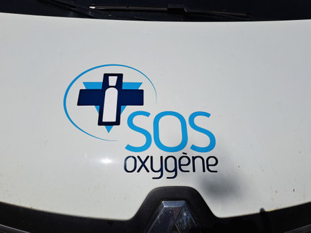 Bordeaux, France - 10 31 2023: SOS oxygene logo text and brand sign on delivery car oxygen medical emergency service of Franceのeditorial素材