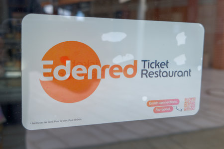Bordeaux , France - 10 31 2023: Ticket Restaurant edenred brand logo and text sign chain on bar door...