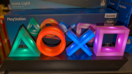 Bordeaux , France - 11 13 2023: Sony PlayStation home video game console logo and brand sign light decoration colorsのeditorial素材