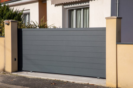 modern door slide gray gate aluminum portal sliding gray design of new suburban house
