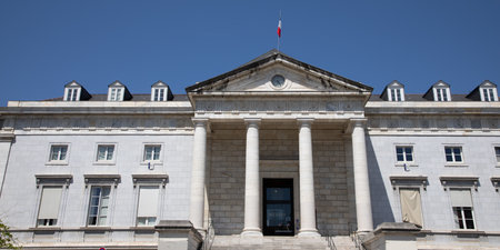 pau entrance ancient wall facade building french courthouse justice court