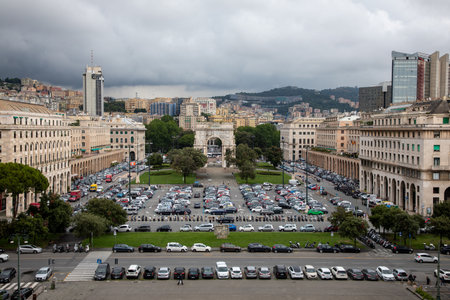 Turin , Italy - 01 12 2024: Genoa Italy Arco della Vittoria view of italian city panoramicの写真素材
