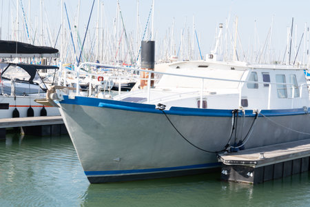 Sailboat harbor with many boat sail yachts in the sea port water leisure transport