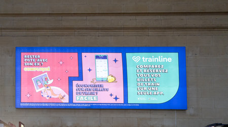 Bordeaux , France - 01 25 2024: Trainline logo brand advertising and text sign international digital...