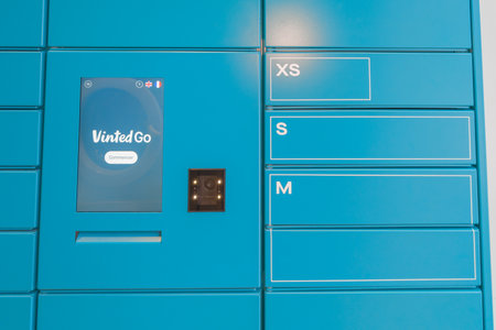 Bordeaux , France - 02 05 2024: vinted go locker second hand box pick up clothes package in modern...