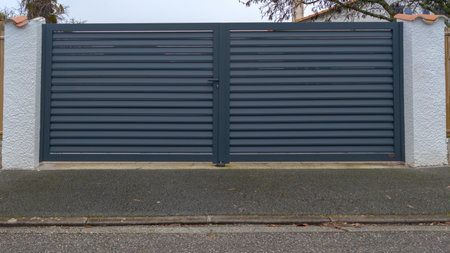 door home entrance gate car gray aluminum house portal panel in street view