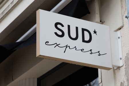 Arcachon, France - 02 12 2024: Sud Express logo text and brand sign clothes facade entrance store...