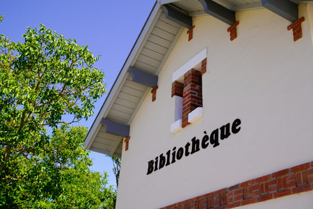 library facade sign french text on building means library on Village town Municipal bookcase in city centerの写真素材