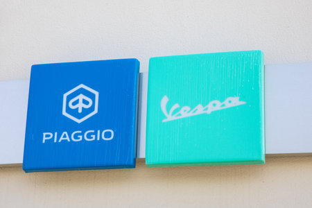 Bordeaux , France -  04 04 2024 : vespa piaggio logo brand and text sign store scooter italian shop...