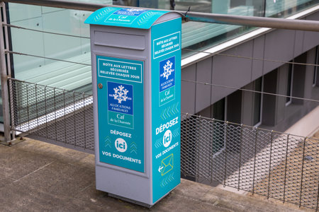 Angouleme , France -  04 08 2024 : Caisse allocations familiales caf logo brand and text sign on secure family allowance mailbox front officeのeditorial素材