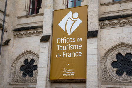 Angouleme , France -  04 08 2024 : office de tourisme facade logo label brand and text sign Angouleme city french ask help tourism agencyのeditorial素材