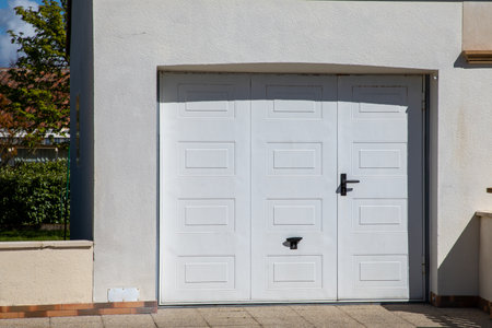 roller garage door gate home facade of house garage buildingの写真素材