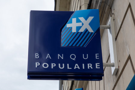 Nantes, France - 05 22 2024: Banque populaire blue text sign bank logo company brand signage Frenchのeditorial素材