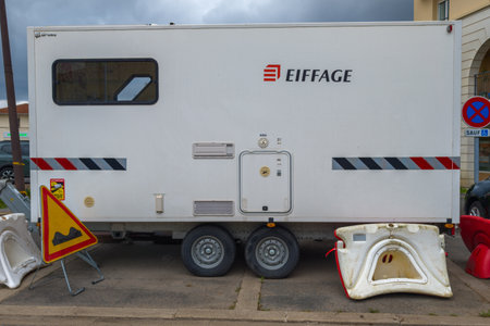 Bordeaux , France - 06 21 2024: Eiffage brand logo and sign text on panel van site office trailer...