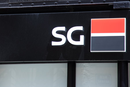 Bordeaux , France - 06 15 2024: SG Societe Generale French brand bank logo red black sign front of...