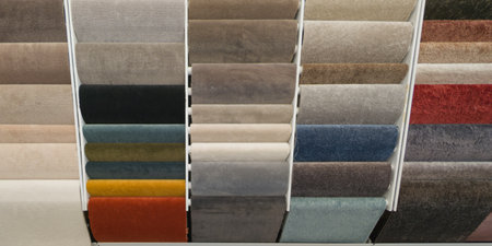artificial carpets of different colors in shop for saleの写真素材