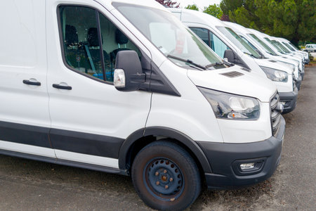 Bordeaux , France - 07 01 2024: Ford Transit text automobile logo on side van panel car sign brand...