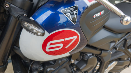 Bordeaux , France - 07 08 2024: triumph trident 67 roadster sport motorcycle detail sign text and...