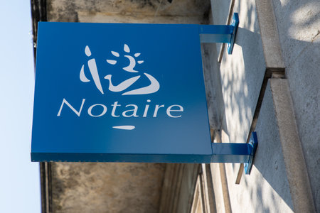 Bordeaux , France - 07 27 2024: Notaire french text sign and brand label logo on wall notary office signage in streetのeditorial素材