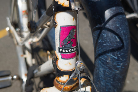 Bordeaux , France - 08 17 2024: peugeot cycles logo brand and lion text sign on bike ancient vintage bicycleのeditorial素材