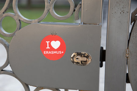 Bordeaux , France - 08 17 2024: Erasmus heart i love logo brand and text sign on European union...