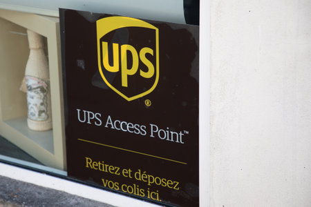 Bordeaux , France - 08 17 2024: UPS Access point logo sign and brand text on facade entrance windows of shop retailer dealer storeのeditorial素材