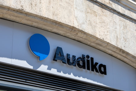 Bordeaux , France - 07 30 2024: Audika logo text sign store medic hearing aid distribution chain facade shop brand companyのeditorial素材