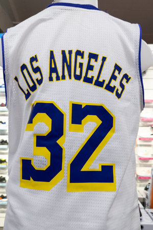 Cannes, France - 08 28 2024: official player t-shirt number 32 on the Los Angeles Lakers of Magic Johnsonのeditorial素材