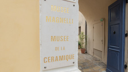 Juan-les-Pins Antibes, France - 08 28 2024 : Ceramics Museum Magnelli door entrance in Antibes city south Franceのeditorial素材