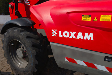 Bordeaux , France - 09 04 2024: Loxam rental forklift company with brand text and logo sign of red...