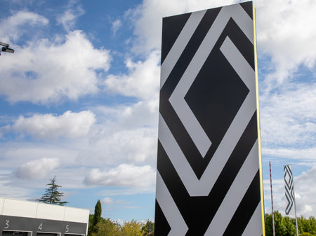 Bordeaux, France - 09 07 2024: Renault brand sign and new modern logo for French dealership automobiles store signageのeditorial素材