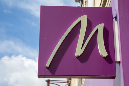Bordeaux , France - 10 09 2024: Marionnaud logo m brand and text sign store front of shop Beauty chain of french cosmetics beautyのeditorial素材